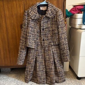 Gal Meets Glam Navy and Beige Tweed Coat